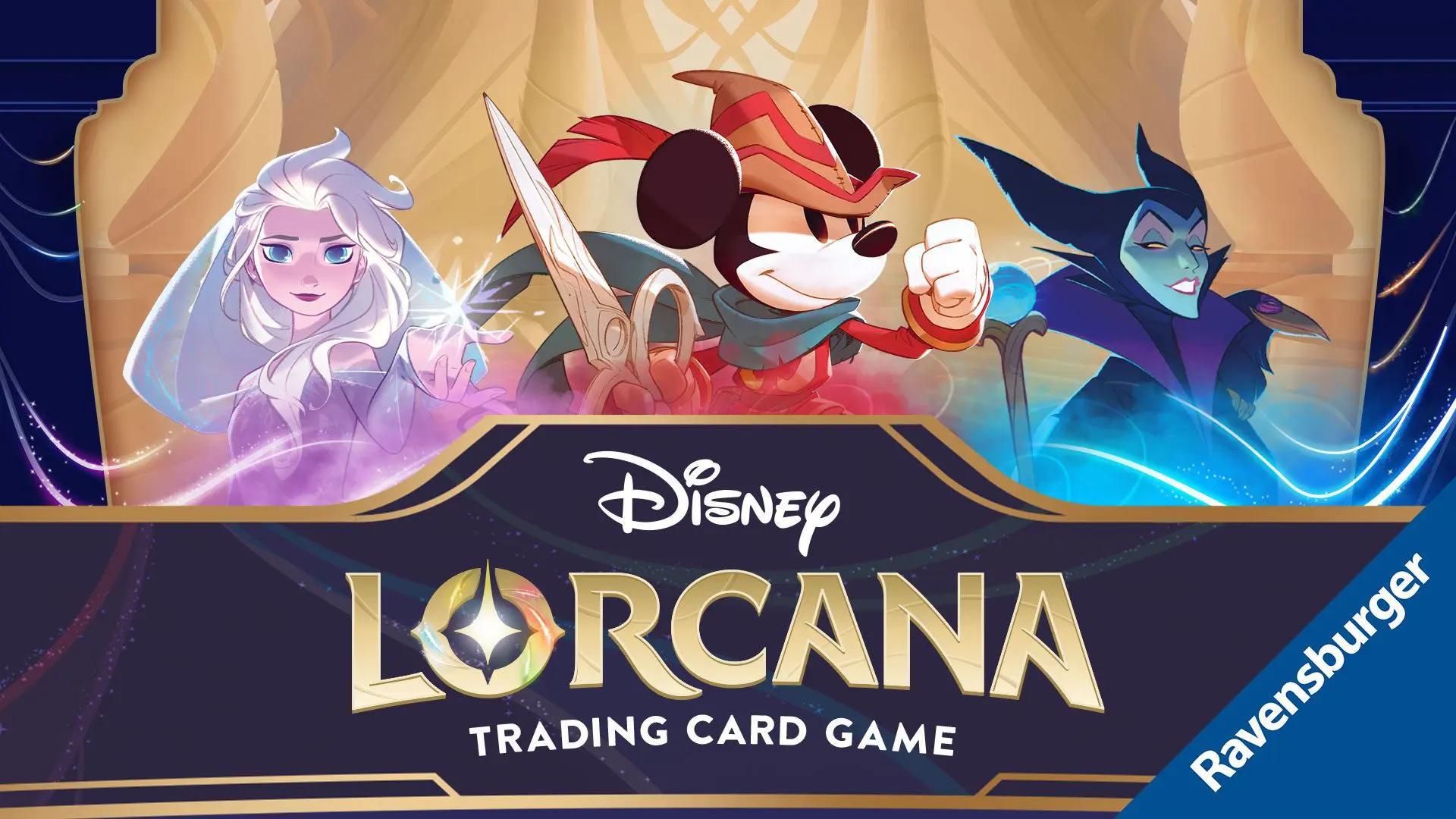 Disney Lorcana trading card game promotional image with fantasy characters.