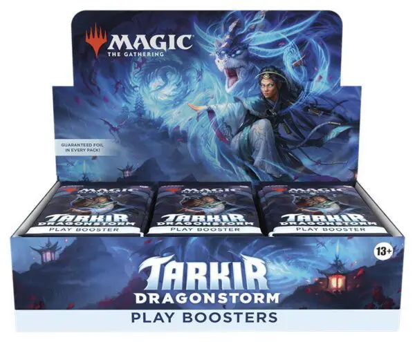 Display box of Magic: The Gathering Tarkir Dragonstorm play boosters.