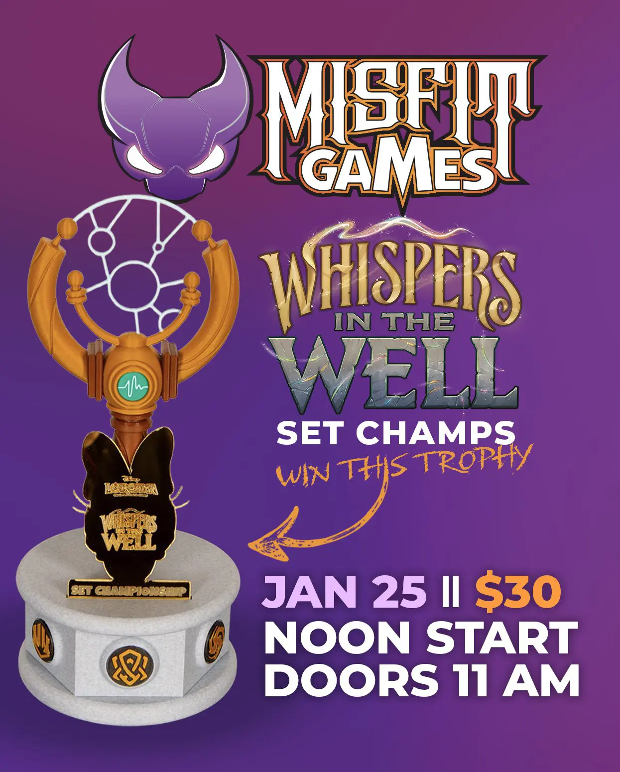 Whispers in the Well event poster with date, time, and entry fee details.