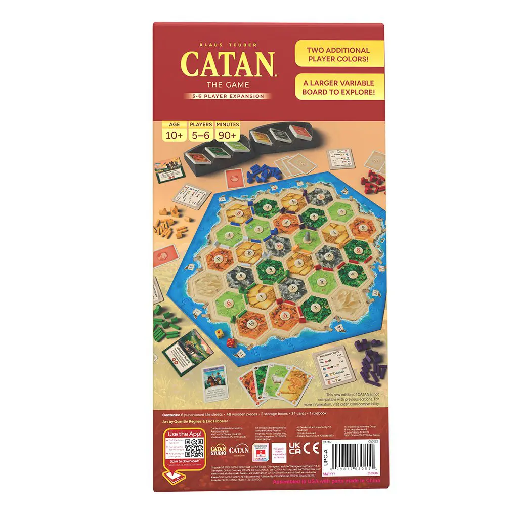 The board game Catan with its hexagonal tiles and game pieces.