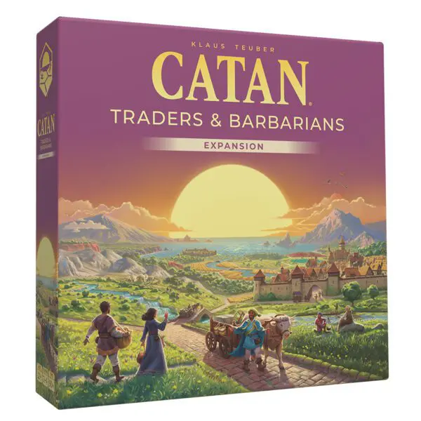 Box of the Catan Traders & Barbarians board game with scenic artwork.