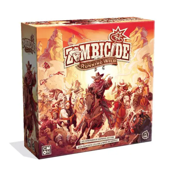 Box of the board game Zombicide with a dramatic zombie chase scene.