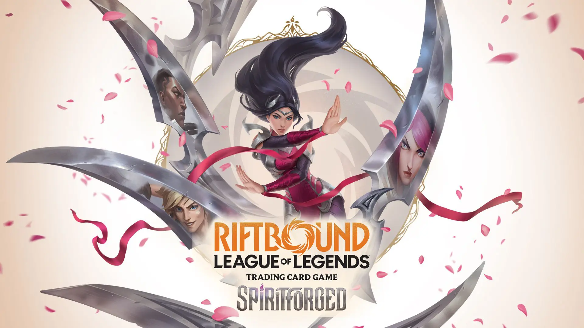 Dynamic artwork of a warrior woman with large swords from Riftbound: Blade of Legends.