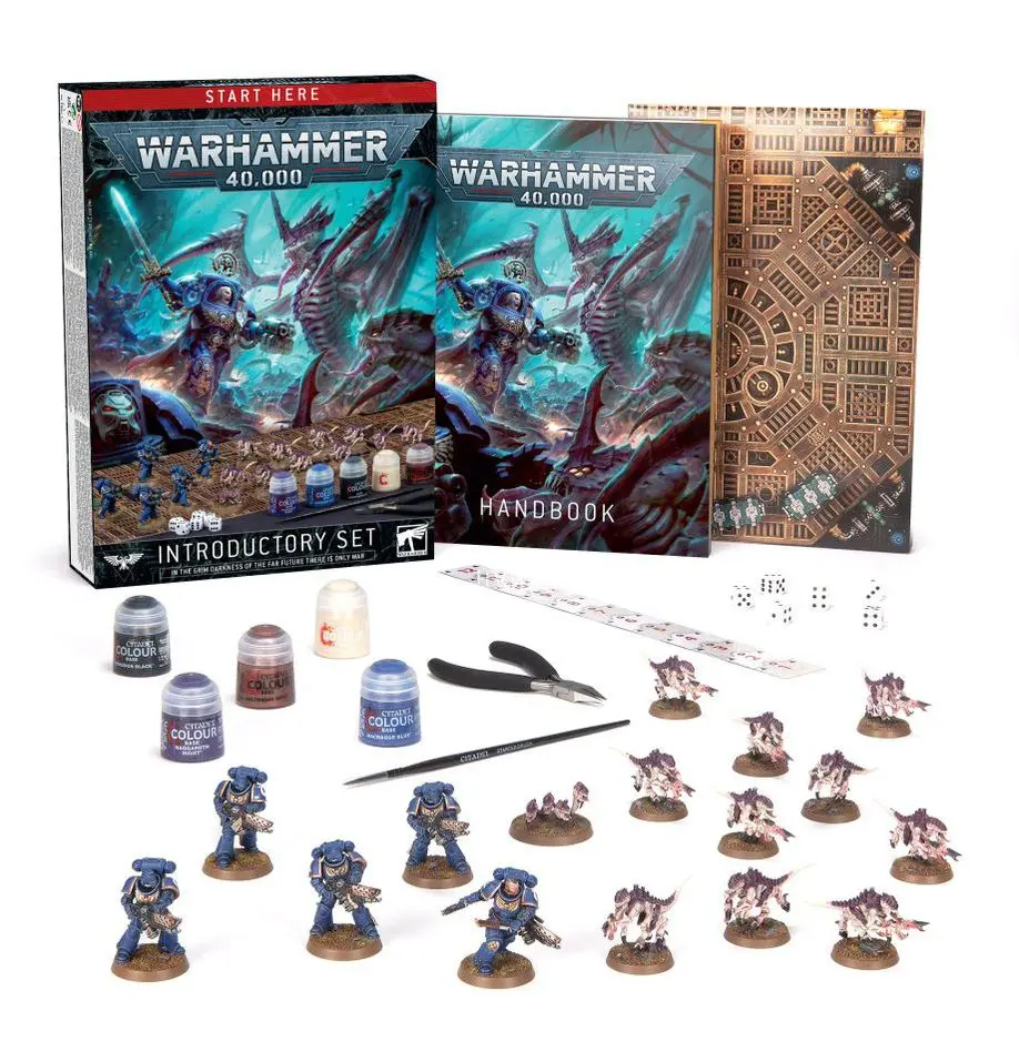 Warhammer Age of Sigmar starter set with miniatures and paints.