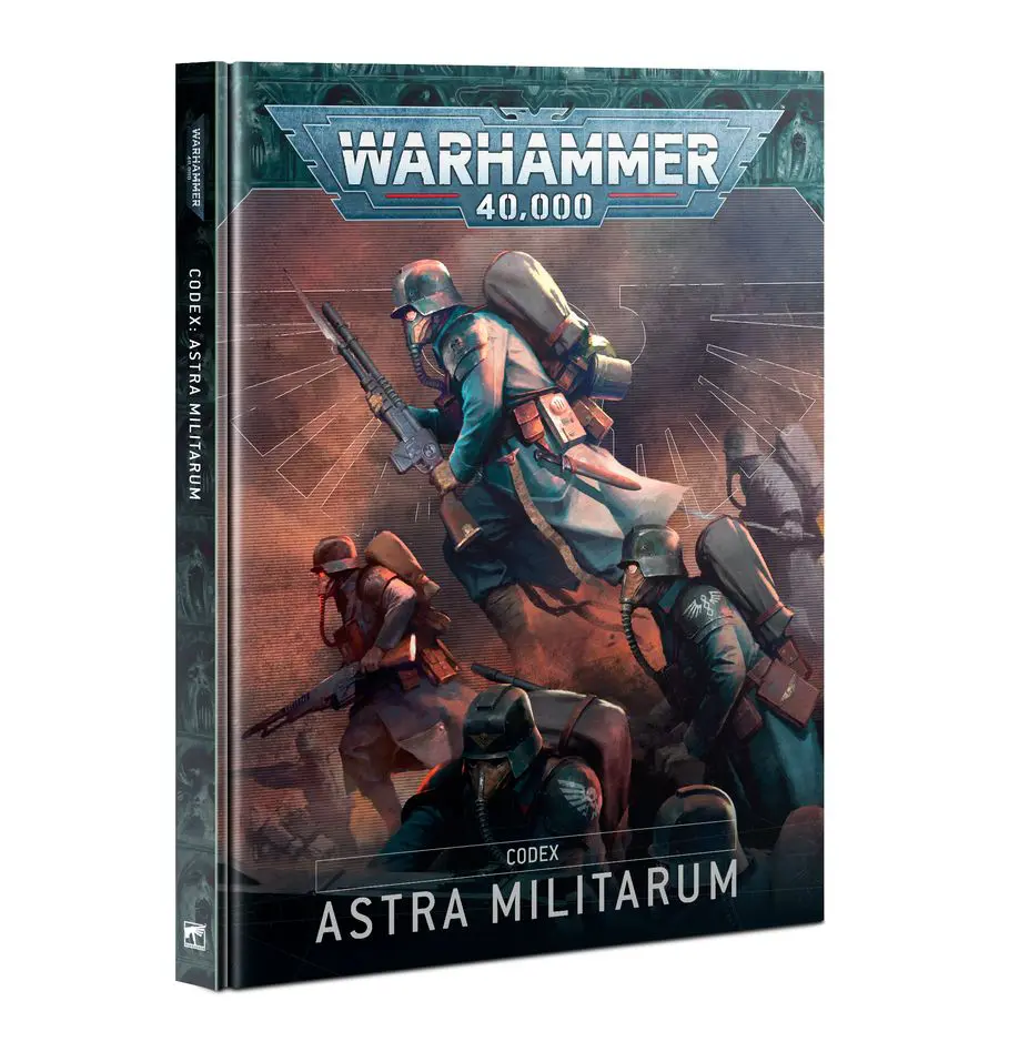 Warhammer 40,000 Astra Militarum book cover with a soldier in combat.
