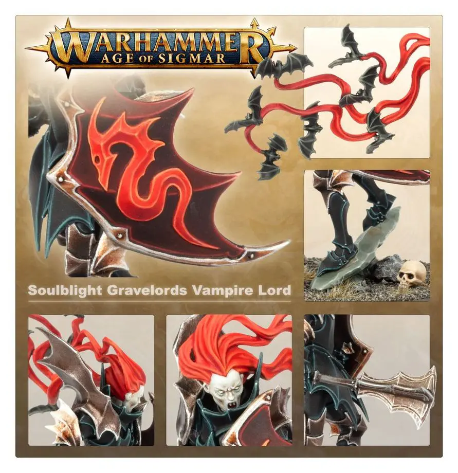 Detailed Warhammer artwork showing a dragon and warrior in red and black.