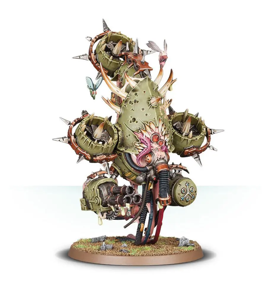 A grotesque, spiked creature with circular mouths and colorful flies.