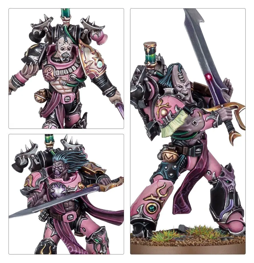 Armored warrior with a massive sword and dark pink armor.
