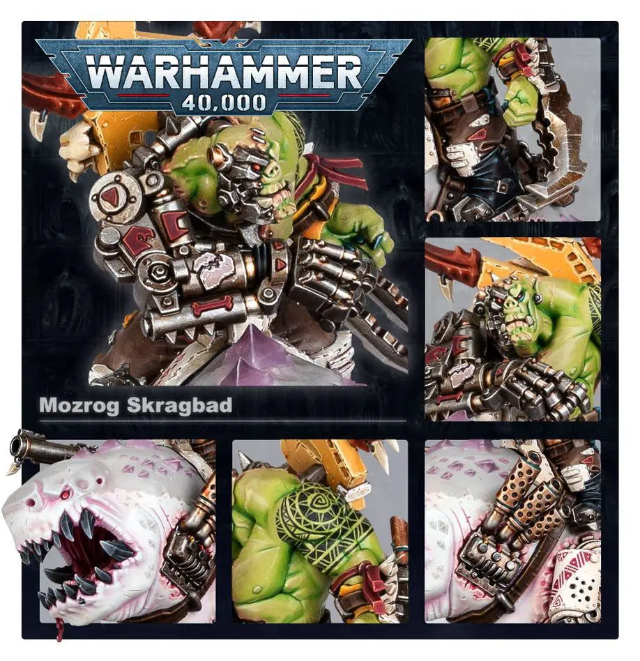 Warhammer 40,000 Ork model showcasing detailed painting and weaponry.