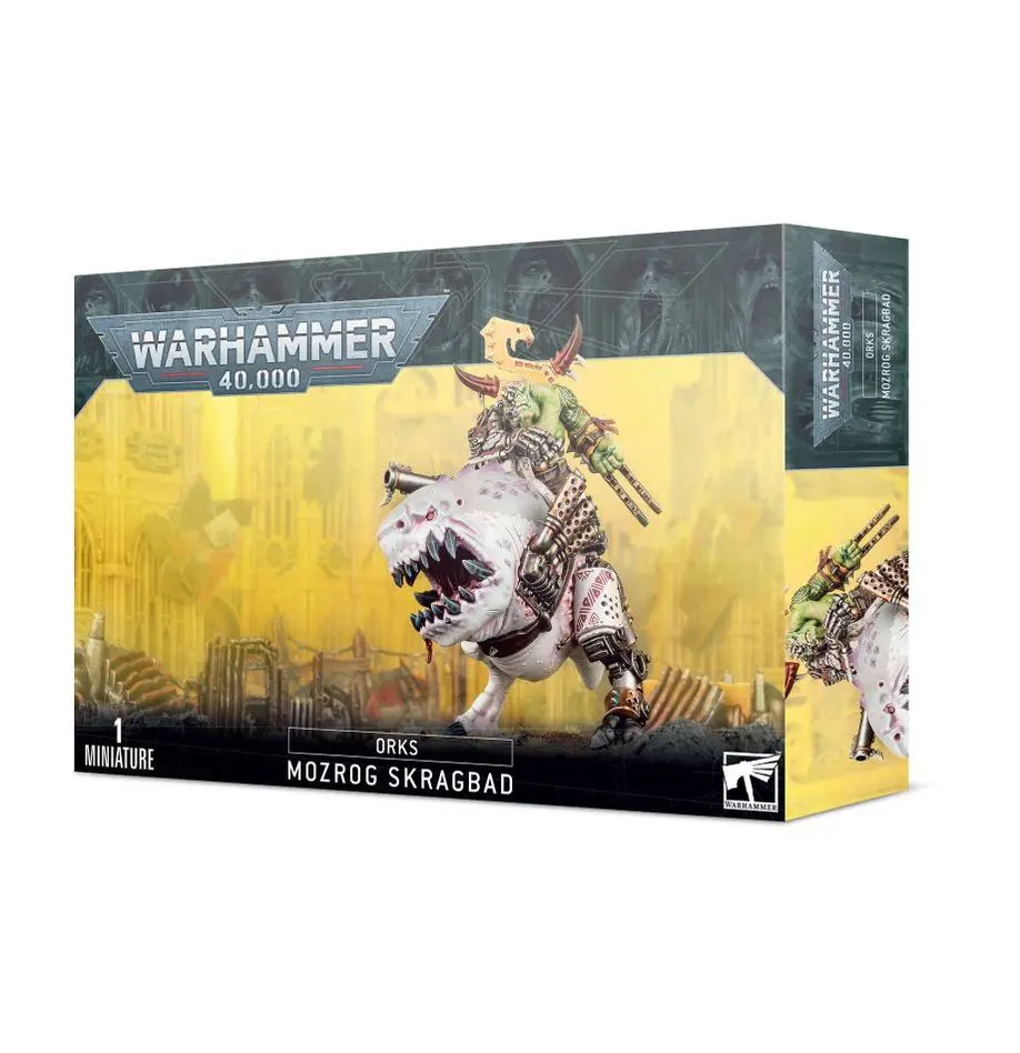 Warhammer miniature set featuring a monstrous sabretooth creature with a rider.