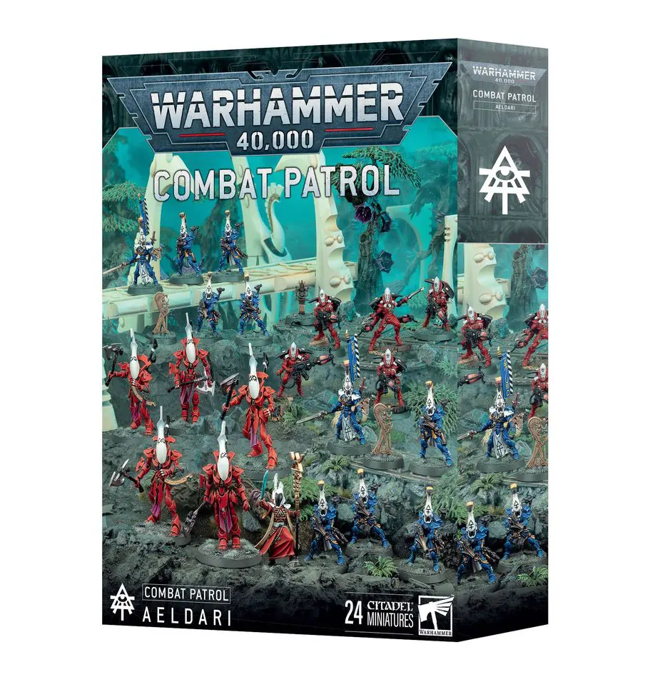Warhammer 40,000 Combat Patrol box set with red and blue miniatures.