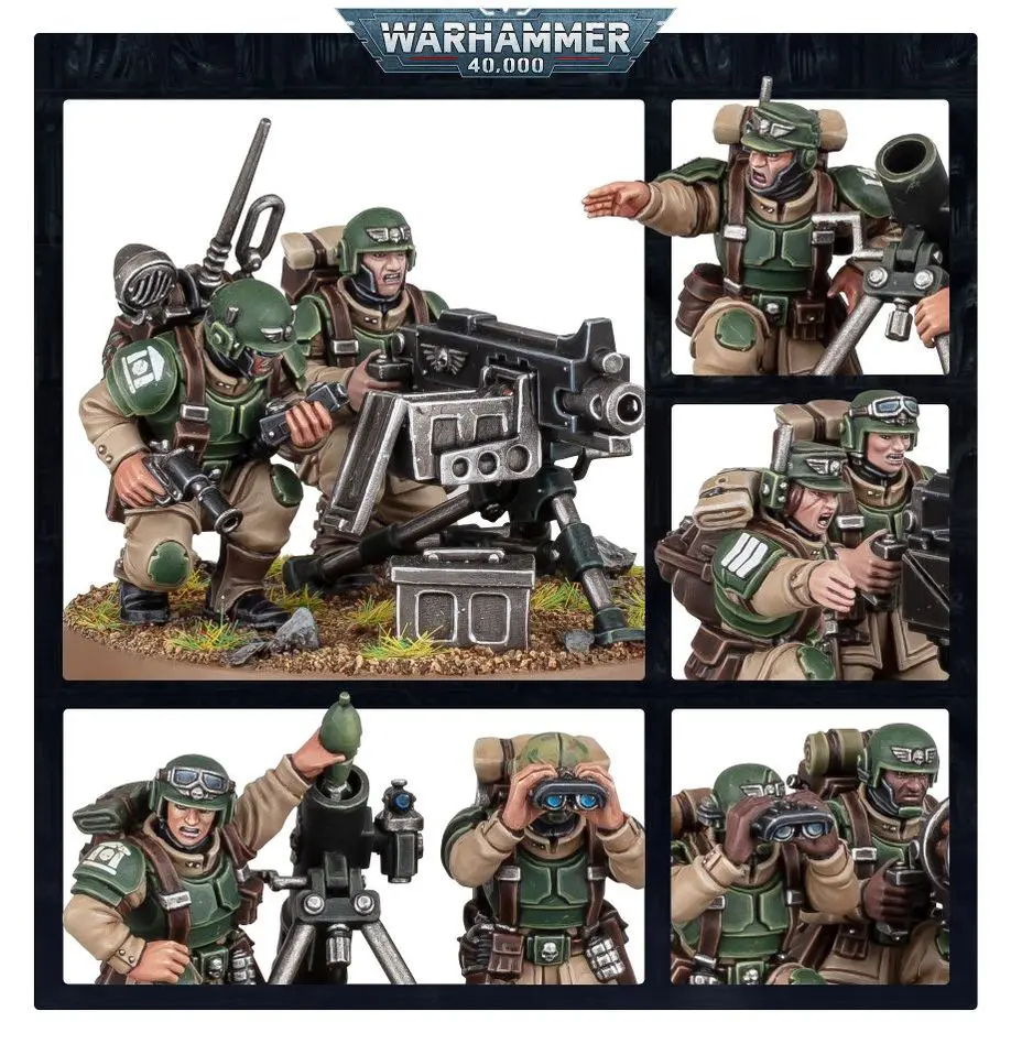 Warhammer miniatures depicting heavily armed soldiers in green armor.