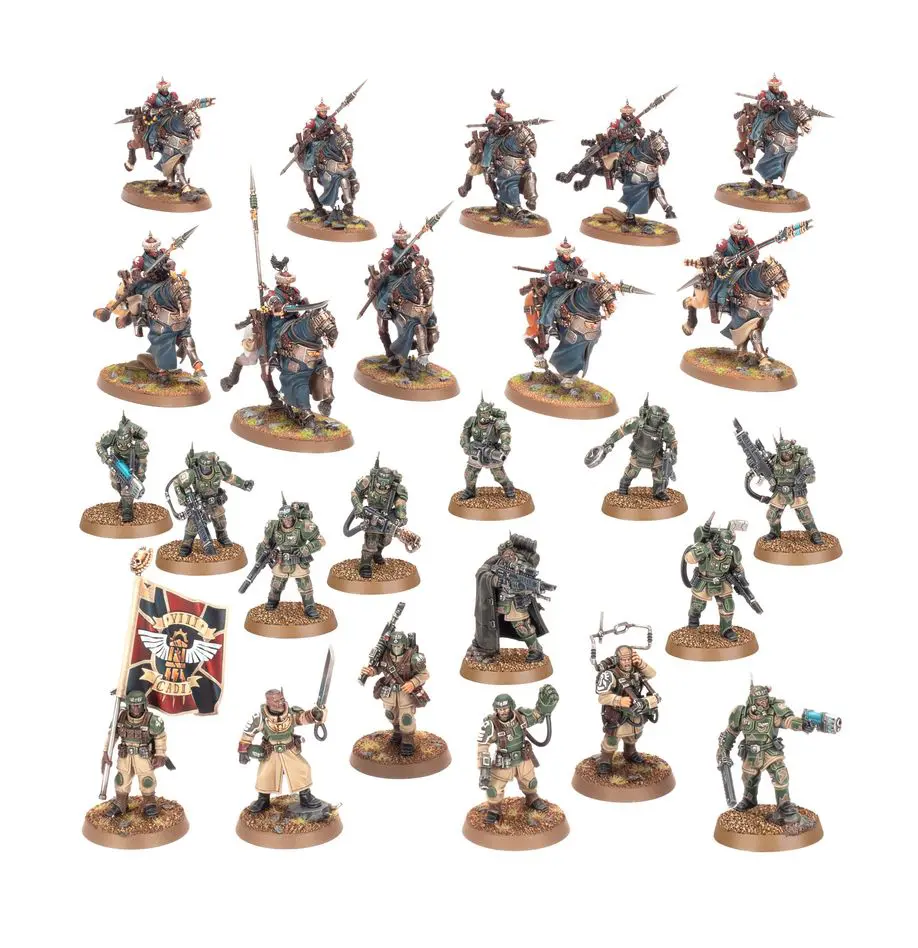 A collection of painted miniature fantasy warrior figures.