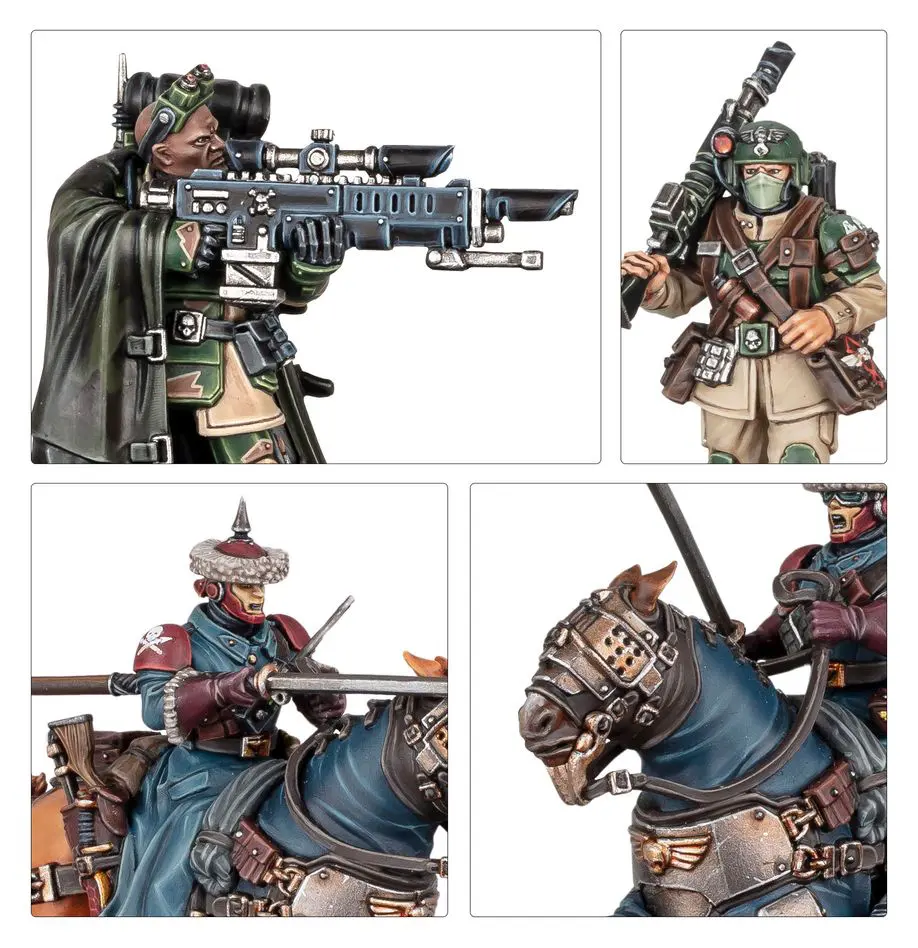 Detailed figurines of armed soldiers and a knight on horseback.