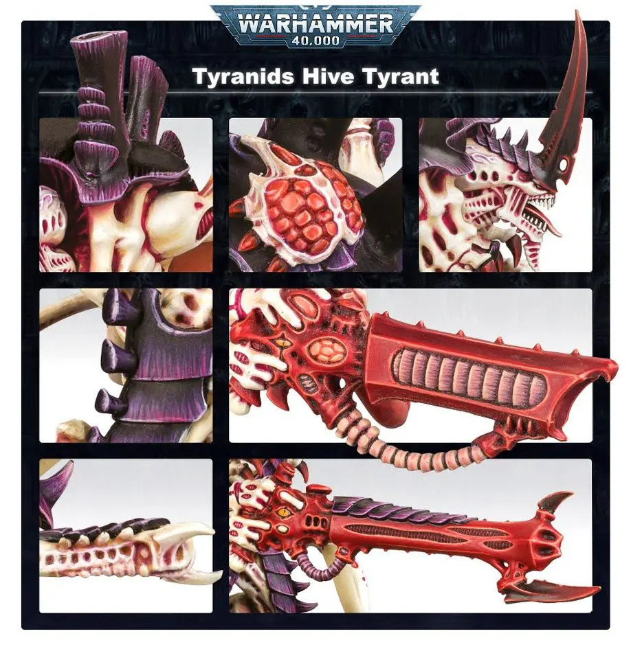 Detailed images of a Tyranids Hive Tyrant model from Warhammer.