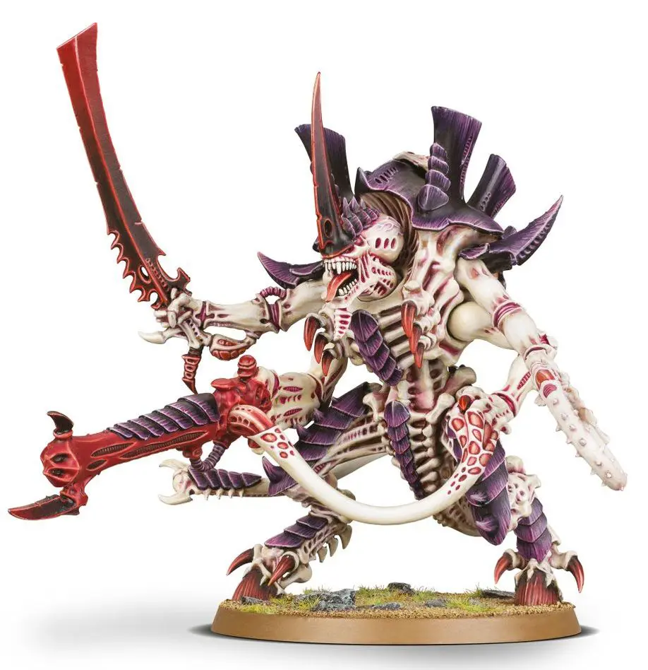 A detailed skeletal warrior model wielding a sword and gun with a dark headdress.