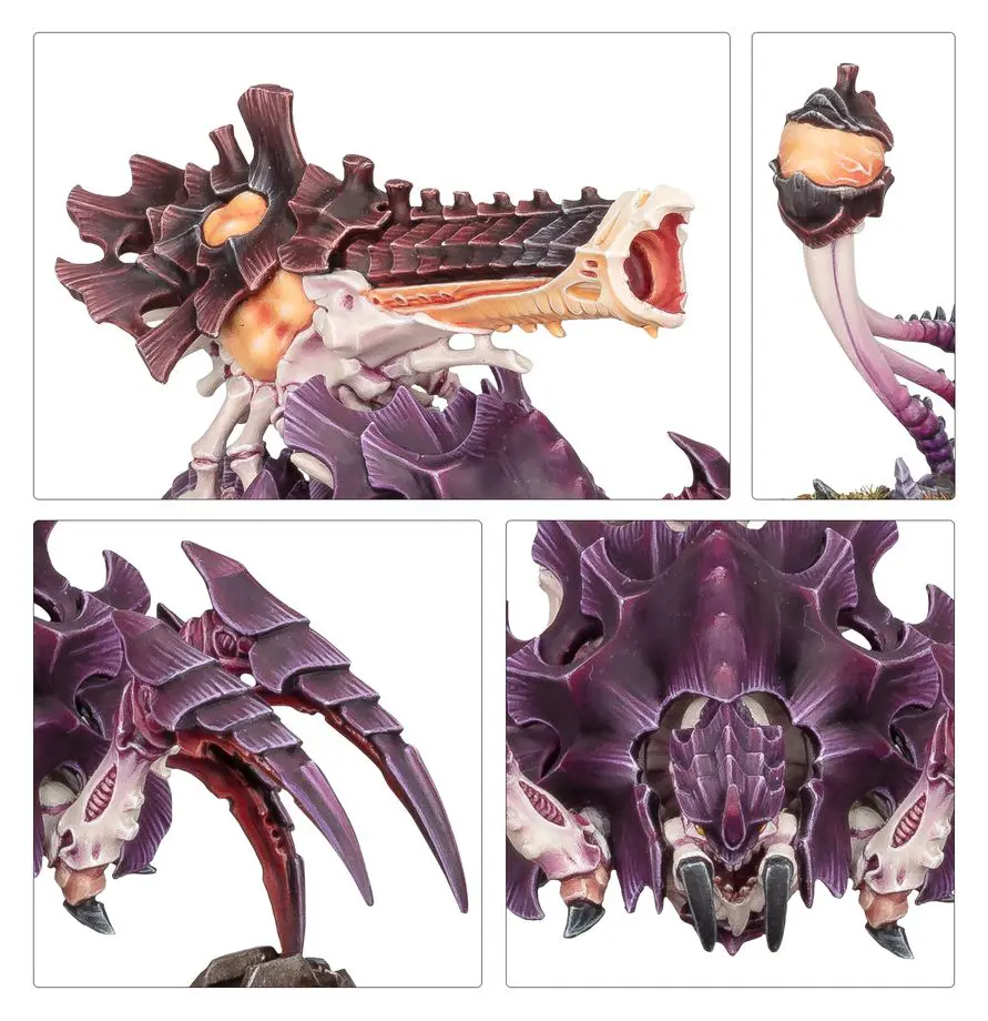 Close-up shots of a detailed purple and orange insect-like creature model.