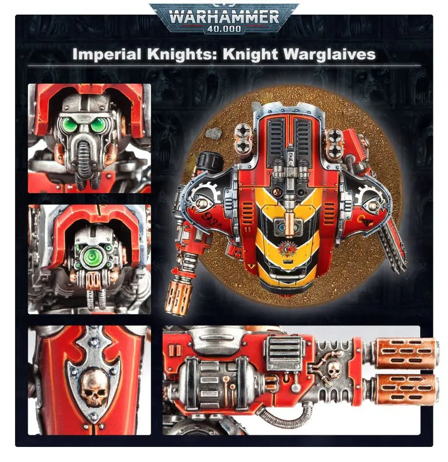 Imperial Knights Warglaves with detailed designs and weaponry.