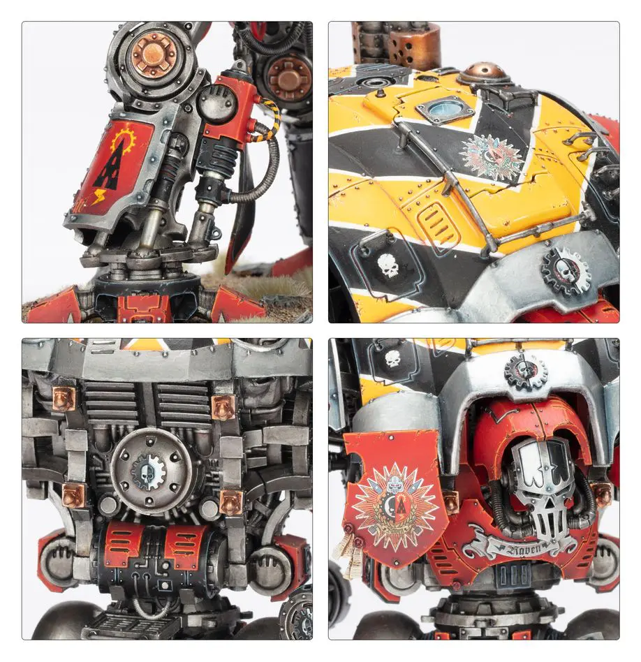 Detailed close-ups of a mechanical robot with intricate parts and designs.