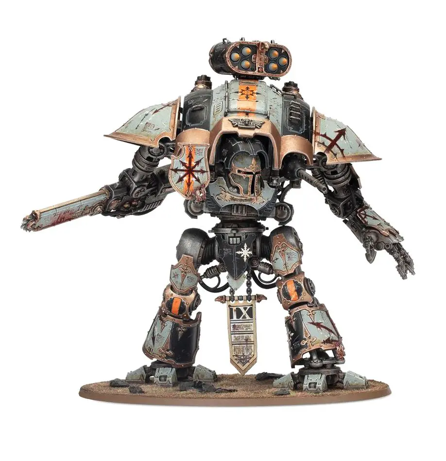 A detailed mechanical robot model with rust and battle-worn effects.