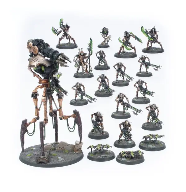 A collection of detailed miniature figurines for tabletop gaming.