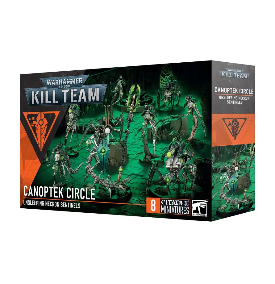 Warhammer 40K Kill Team: Canoptek Circle box with miniatures and terrain.
