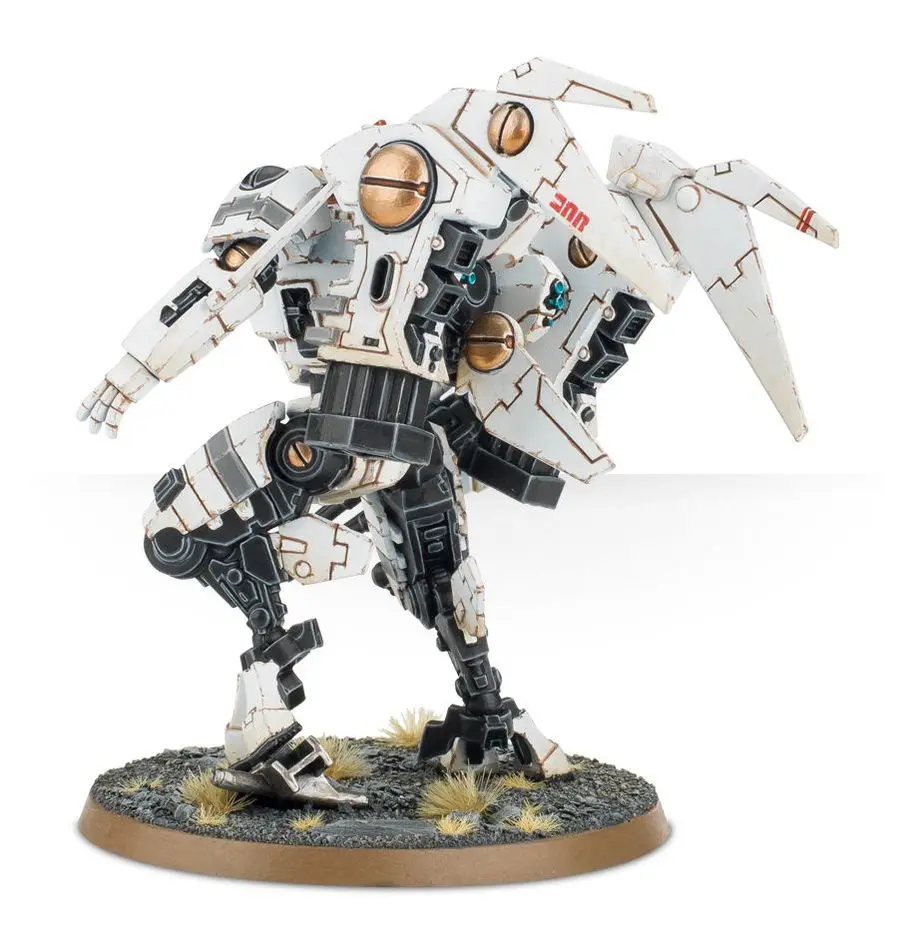 Detailed model of a robotic mech with a pilot inside, standing on a scenic base.