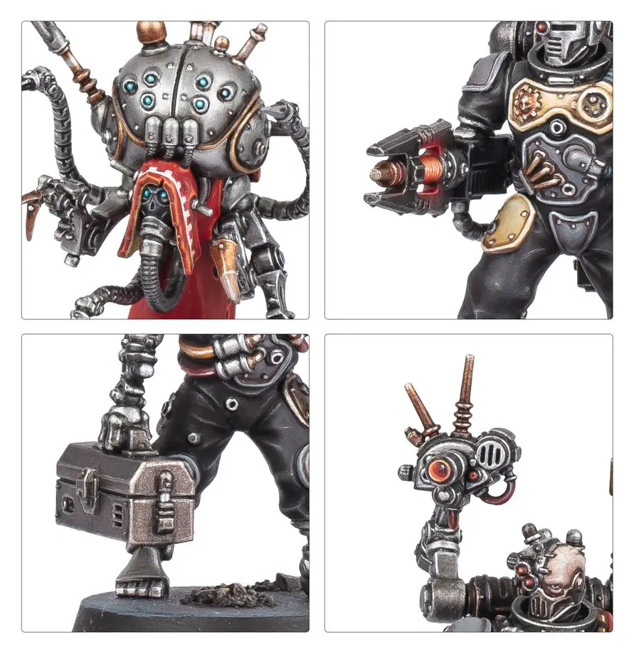 Detailed miniature fantasy warrior with mechanical and organic elements.