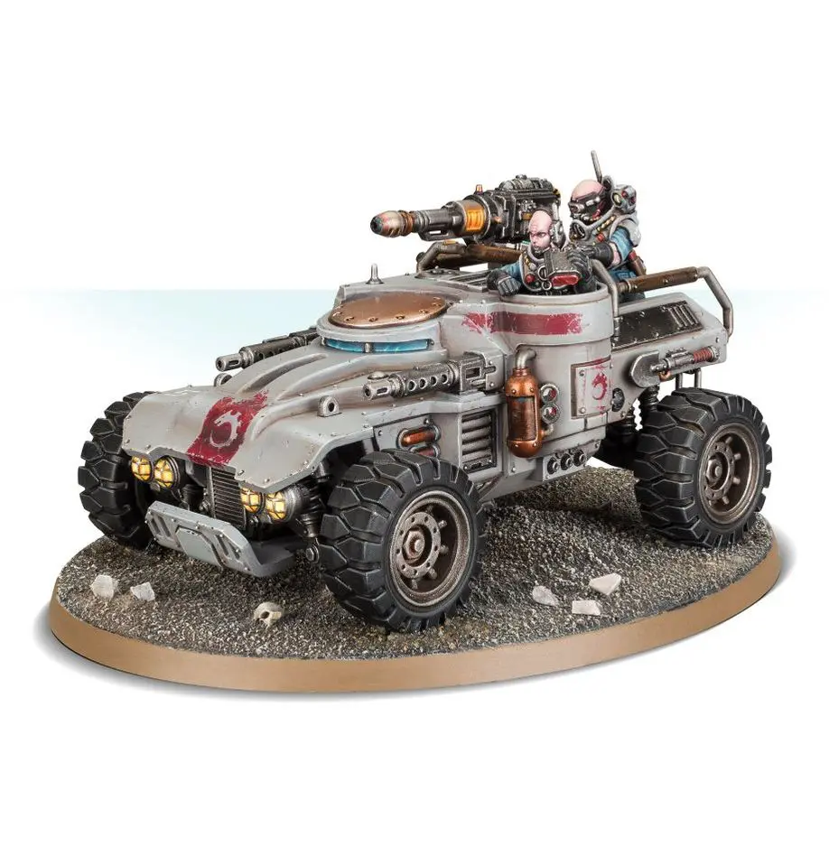 Detailed miniature armored vehicle with mounted weaponry.