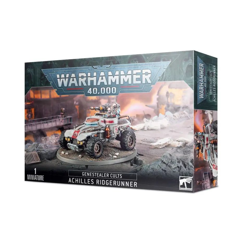 Warhammer 40,000 armored vehicle model kit box with detailed artwork.
