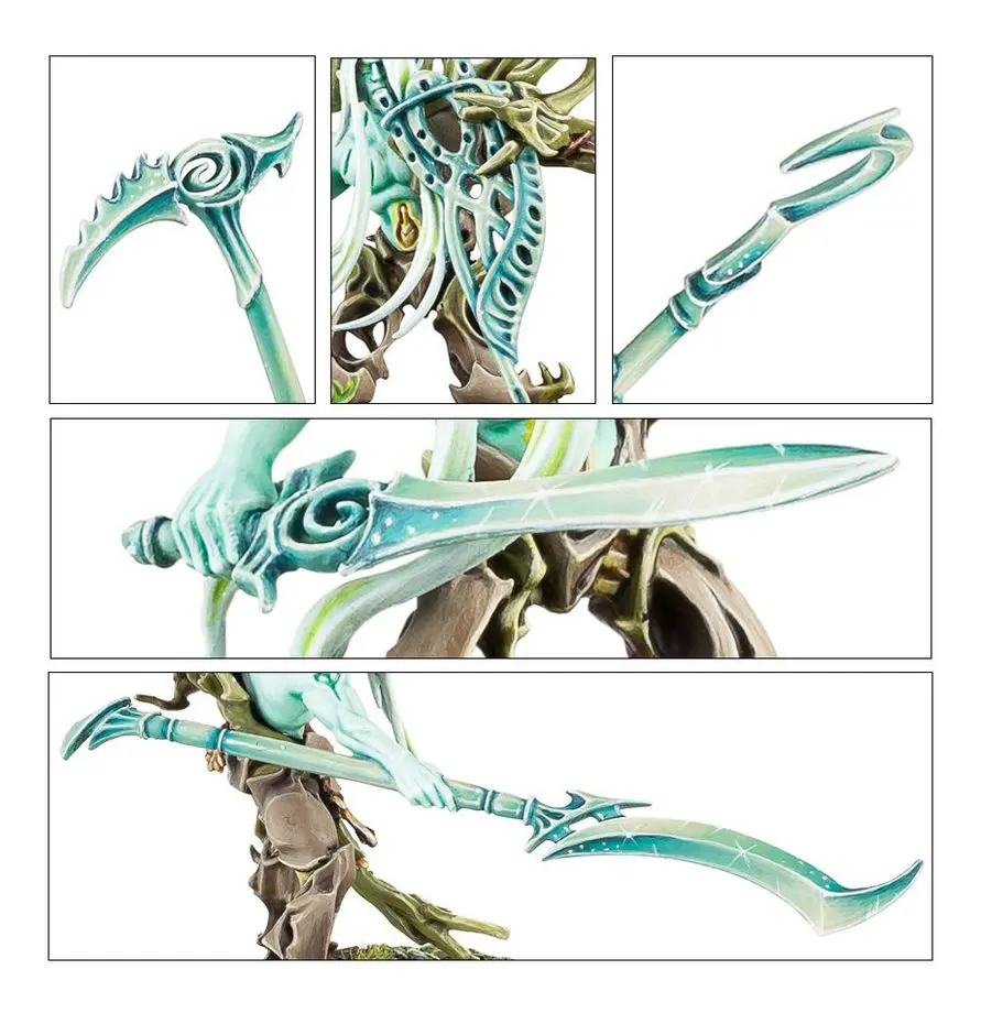 Intricately designed skeletal warrior holding a large ornate weapon, segmented in artistic panels.