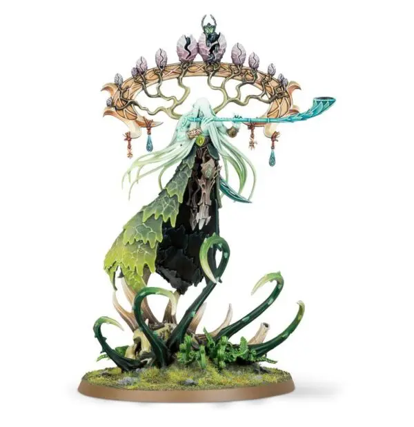 Fantasy creature with antlers and flowing garments standing on a base.