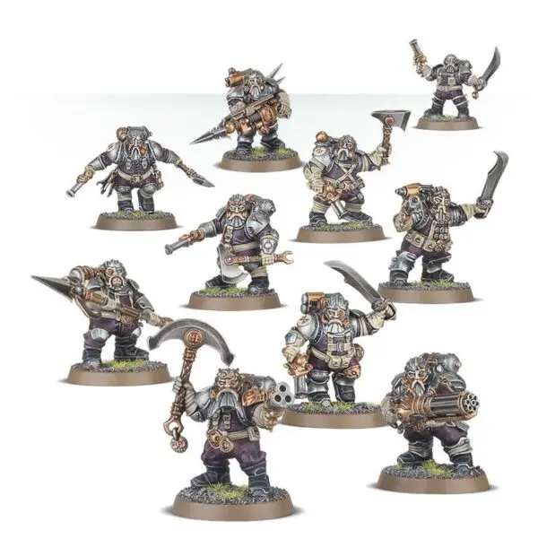 A collection of intricately painted miniature warrior figurines in battle poses.