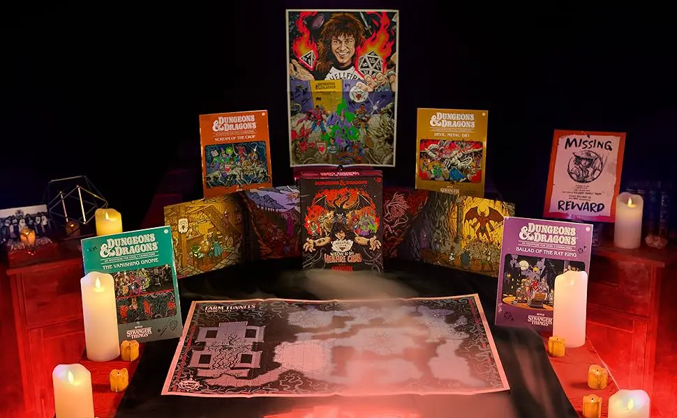 A collection of colorful board game boxes and a map laid out on a table.