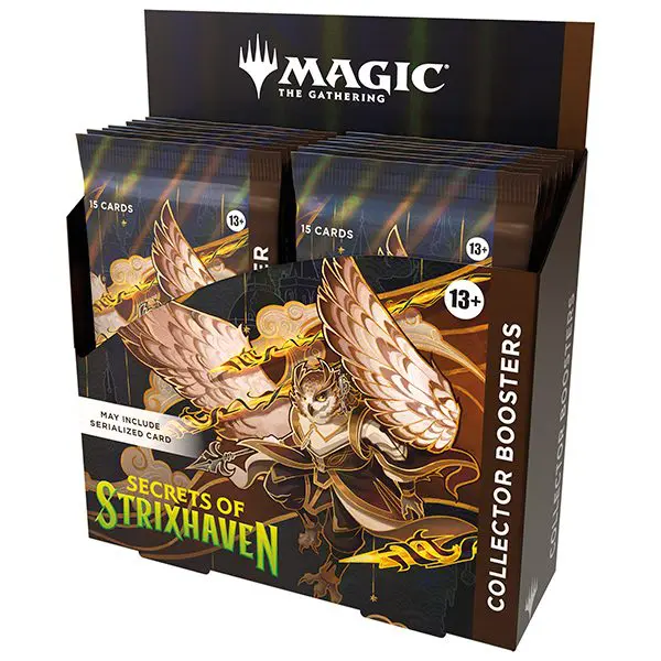 Display box of Magic: The Gathering Strixhaven Collector Boosters.