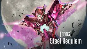 A dynamic robotic figure in vibrant pink and purple hues amid an explosive background.