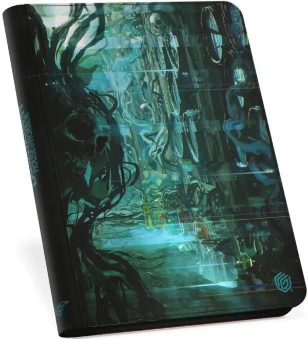 Stylish dark-themed phone case with artistic green and black abstract design.