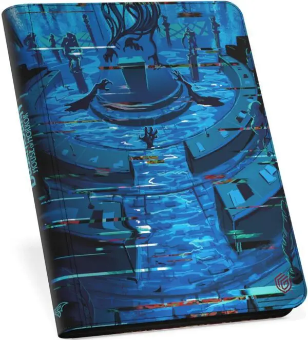 Blue-themed phone case with abstract circular and linear patterns.