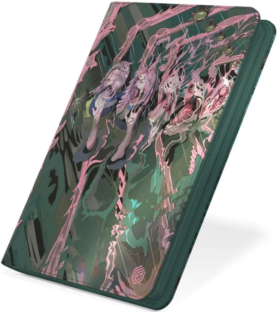 A phone case with a detailed skeleton design and green background.