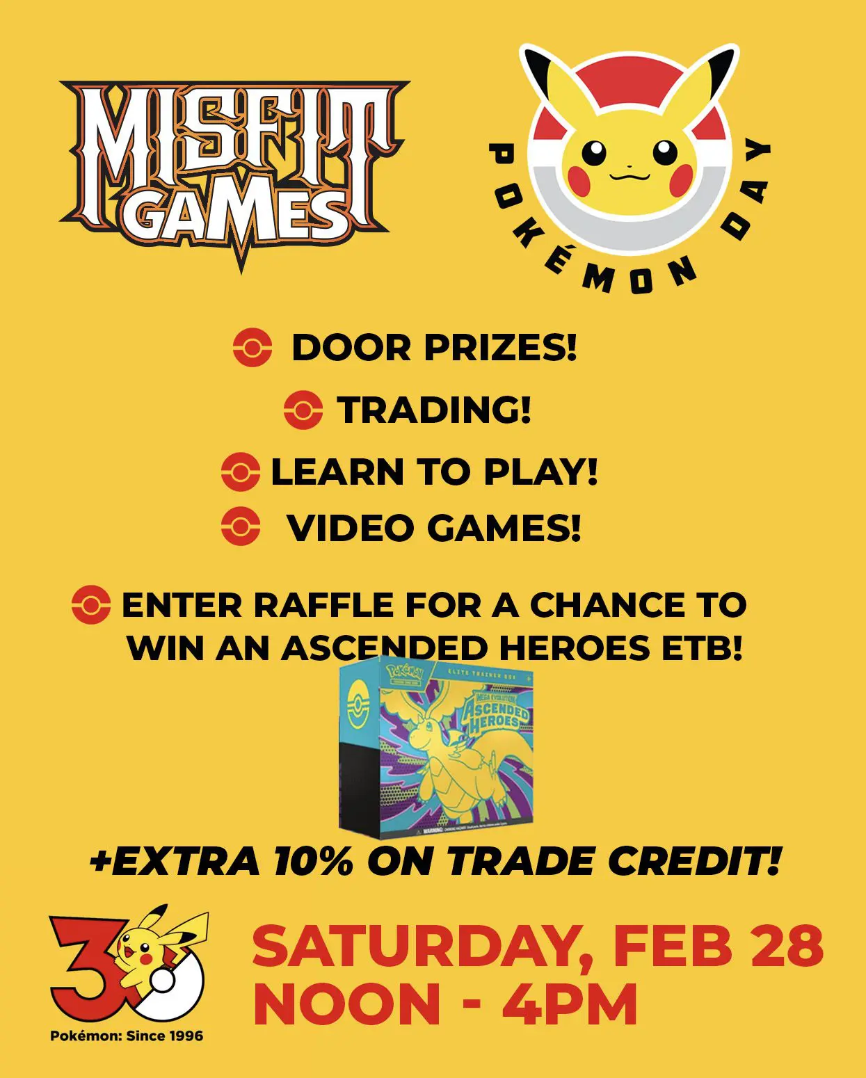 Promotional flyer for Misfit Games featuring event details and prizes.