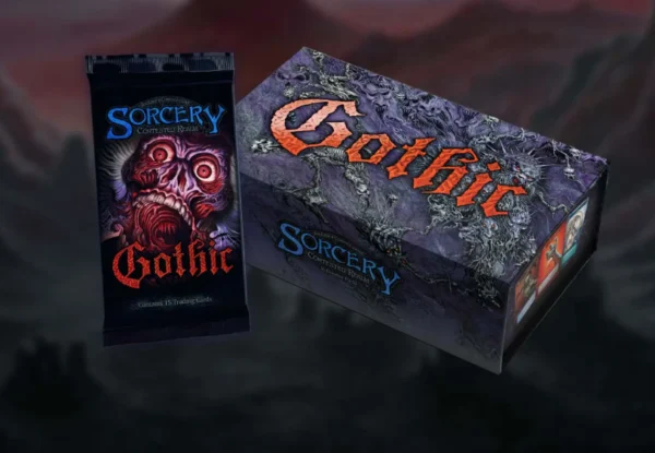 Box and booklet of Sorcery Gothic game with dark, mystical design.